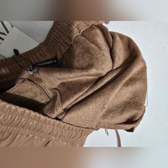 NWT Zara Drawstring Faux Leather Joggers In Tan Size Xs - Picture 8 of 12